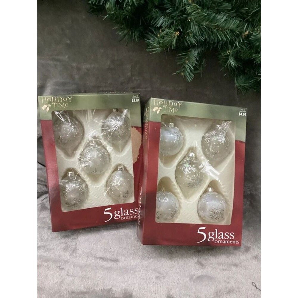 Two Boxes Clear Frosted & Glittered Glass Christmas Ornament Bulbs (10) USA